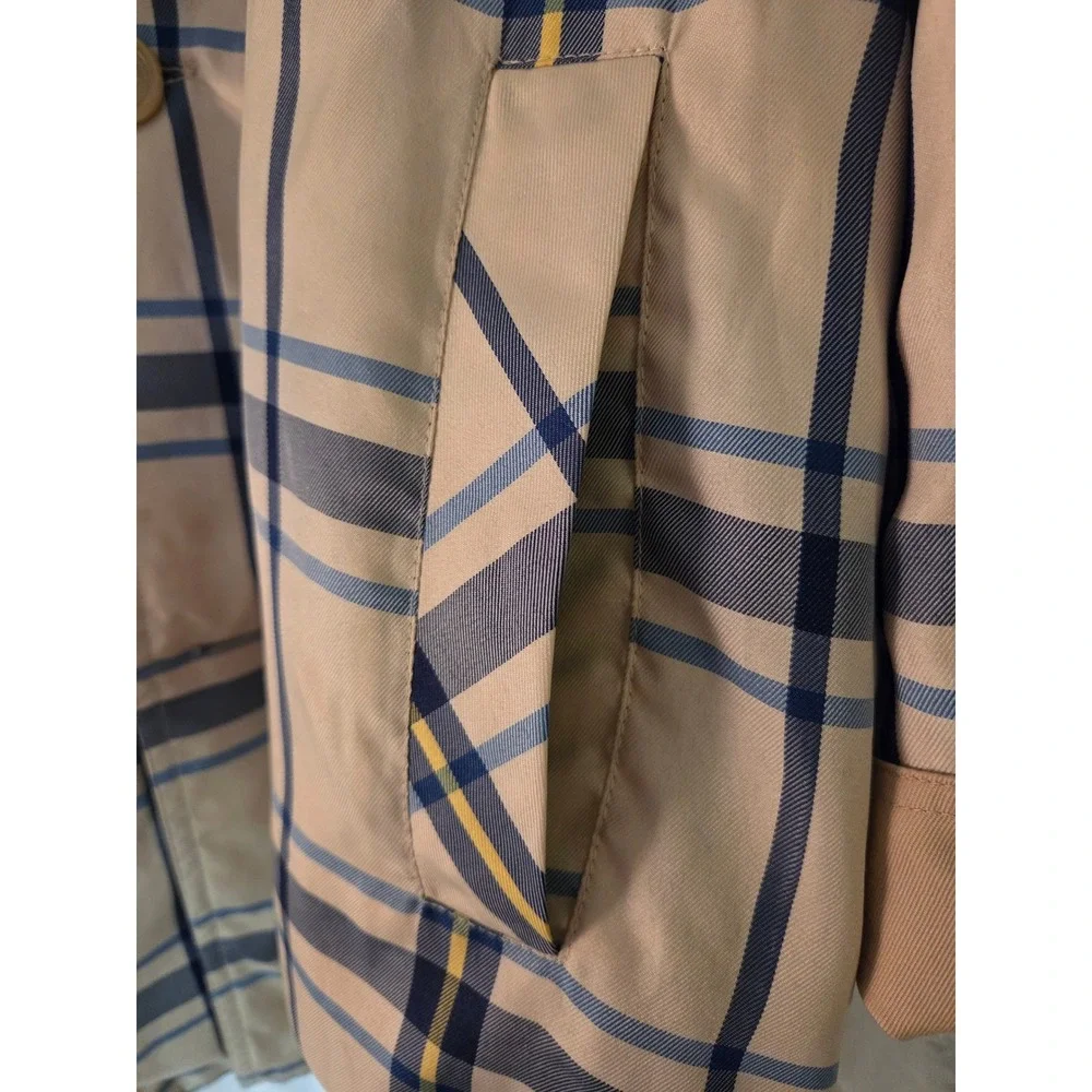 Brylane Woman Weather Solutions Beige Plaid Reversible Trench Coat Size 24W Hat - Picture 5 of 9